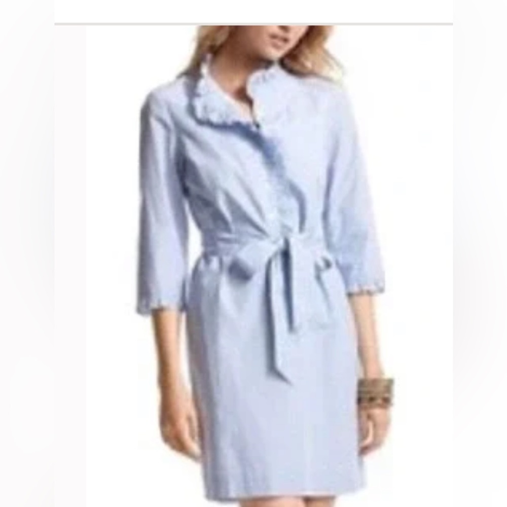 LILLY PULITZER Blue Conductor Stripe Brinkley Shirt Dress Size 6 Preppy - Picture 9 of 10